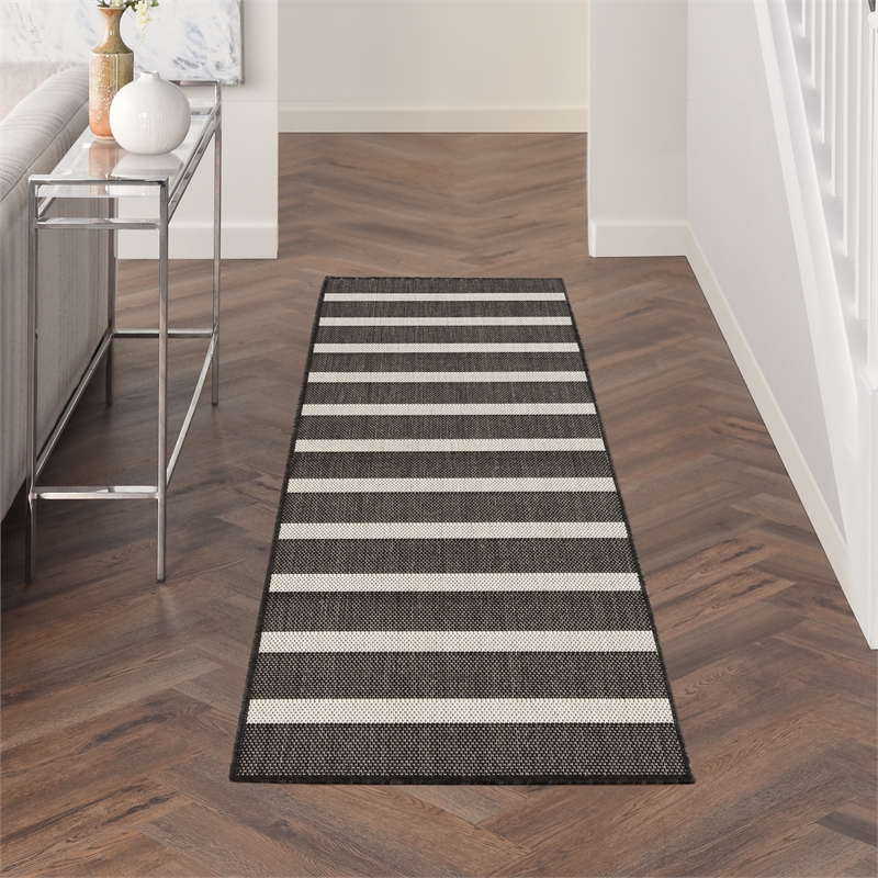 Nourison Home Positano 6' Runner Fabric Black Ivory Area Rug