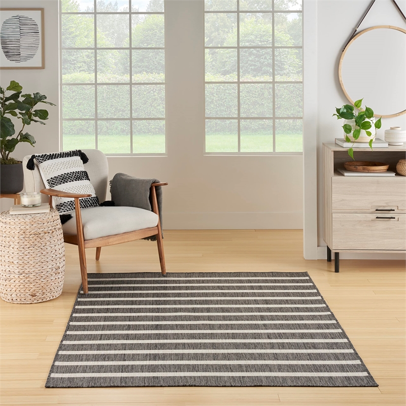 Nourison Positano 5' x 7' Fabric Charcoal Ivory Area Rug