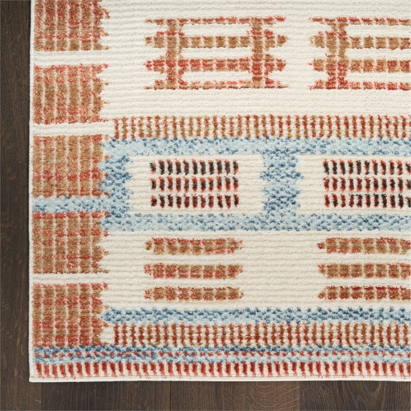 Nourison Home Nordic 6' Runner Polyester Ivory Rust Area Rug