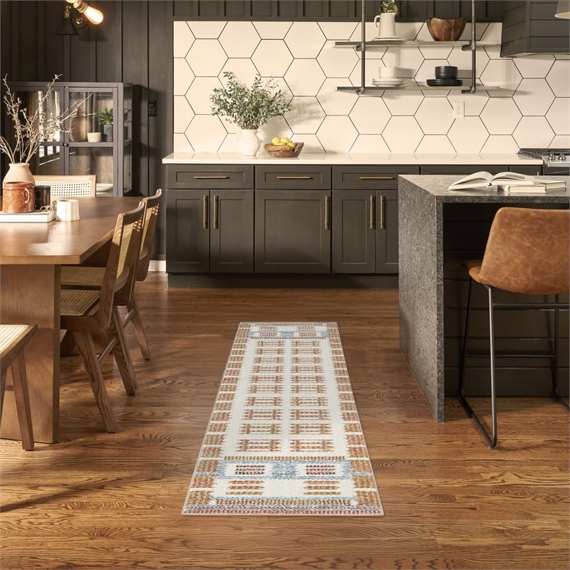 Nourison Home Nordic 6' Runner Polyester Ivory Rust Area Rug