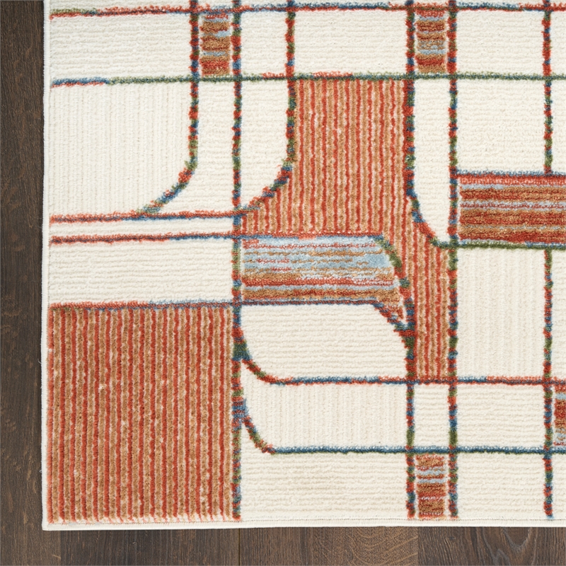 Nourison Home Nordic 6' Runner Polyester Ivory Rust Area Rug