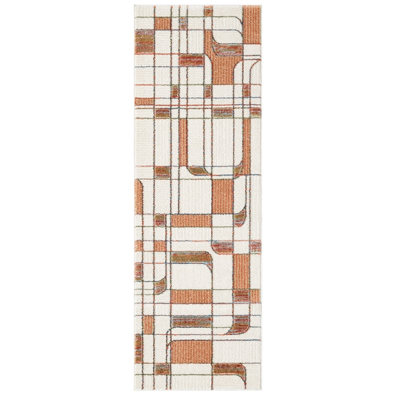 Nourison Home Nordic 6' Runner Polyester Ivory Rust Area Rug