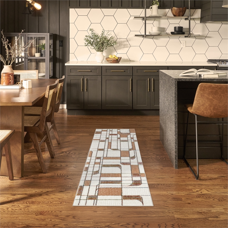 Nourison Home Nordic 6' Runner Polyester Ivory Rust Area Rug