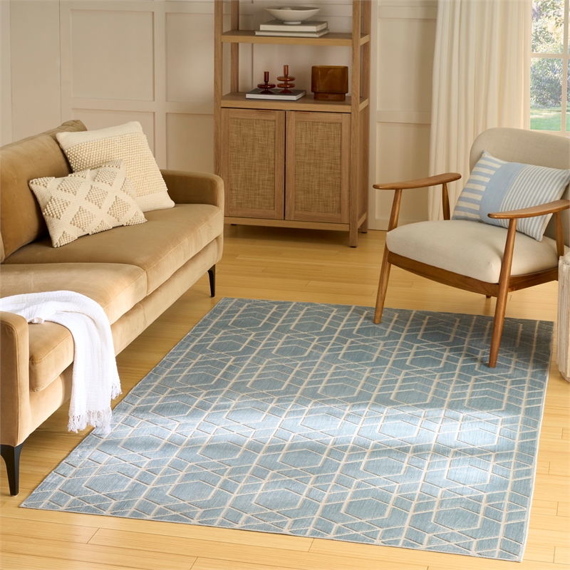 Nourison Home Washable Charm 4' x 6' Polyester Blue Ivory Area Rug