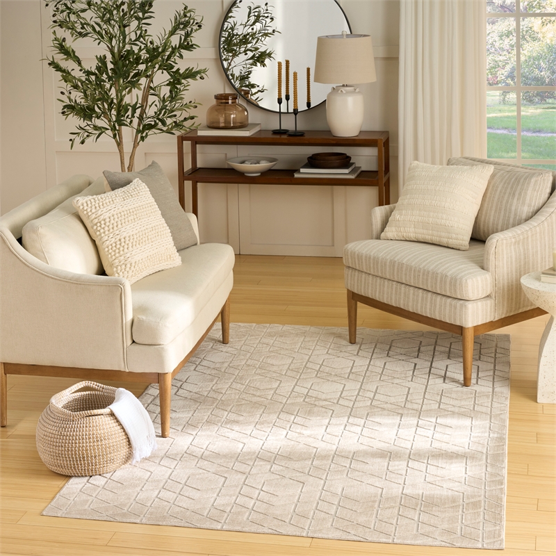 Nourison Home Washable Charm 4' x 6' Polyester Beige Ivory Area Rug