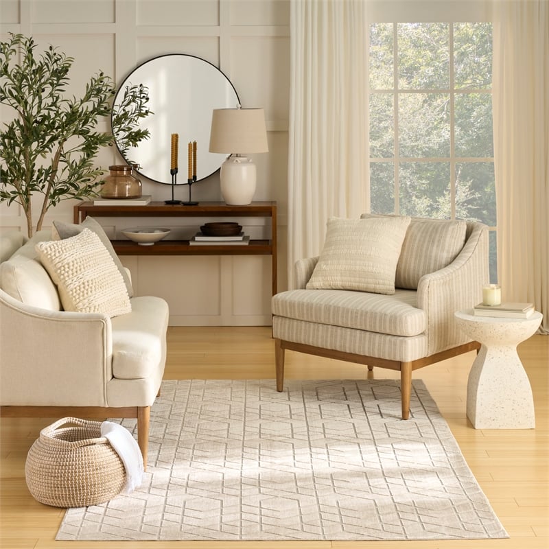 Nourison Home Washable Charm 4' x 6' Polyester Beige Ivory Area Rug