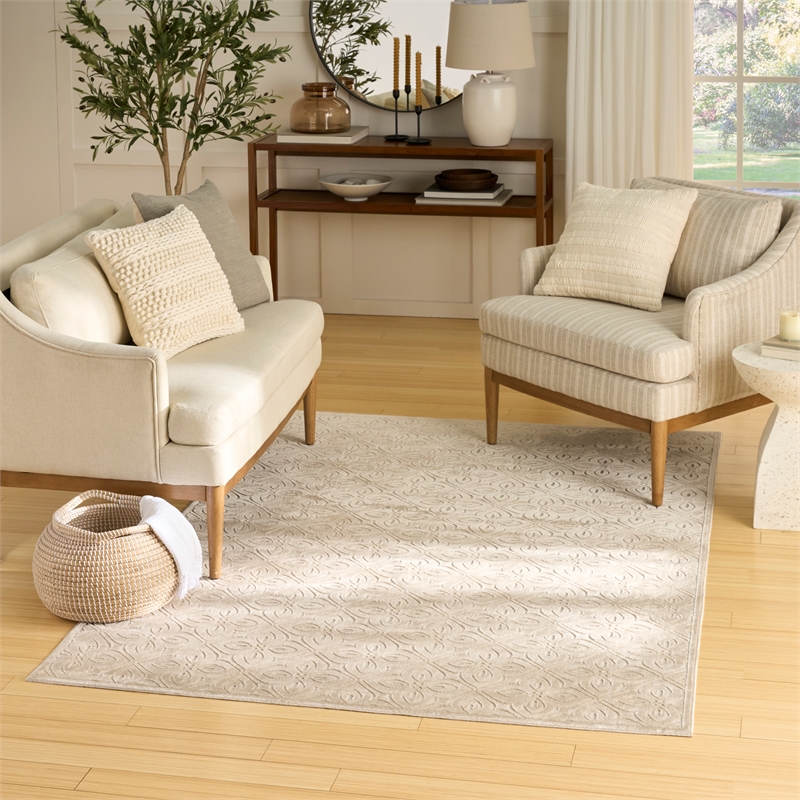 Nourison Home Washable Charm 4' x 6' Polyester Beige Ivory Area Rug
