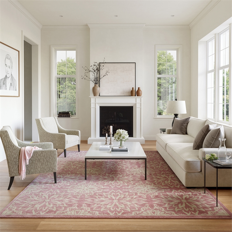 Nourison Home Jubilant 9' x 12' Fabric Ivory Pink Area Rug