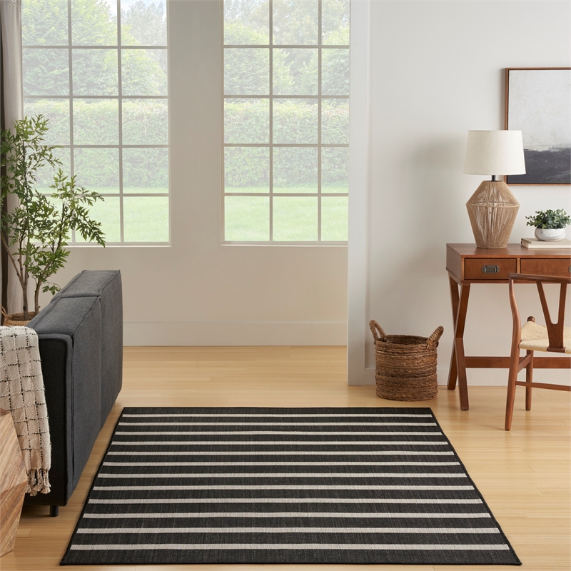 Nourison Positano 6' x 9' Fabric Black Ivory Area Rug