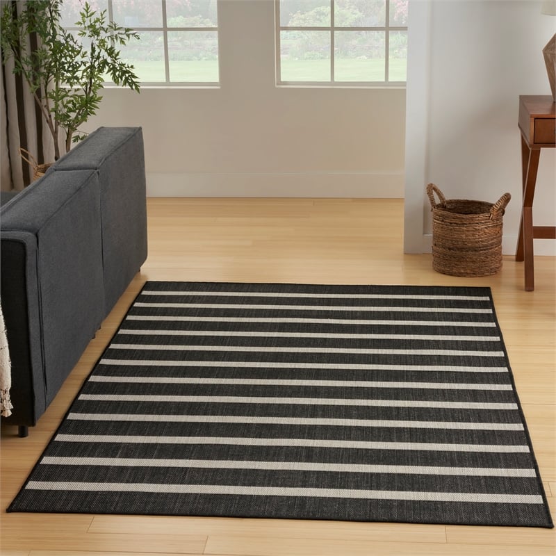 Nourison Positano 6' x 9' Fabric Black Ivory Area Rug