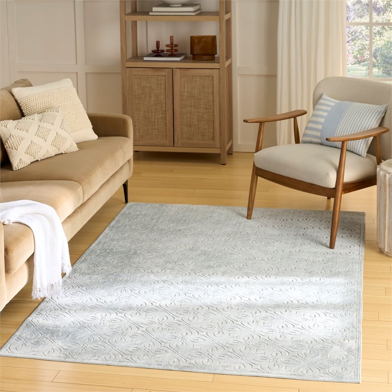 Nourison Home Washable Charm 4' x 6' Polyester Blue Ivory Area Rug