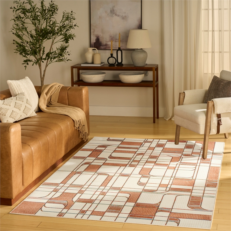 Nourison Home Nordic 5' x 7' Polyester Ivory Rust Area Rug