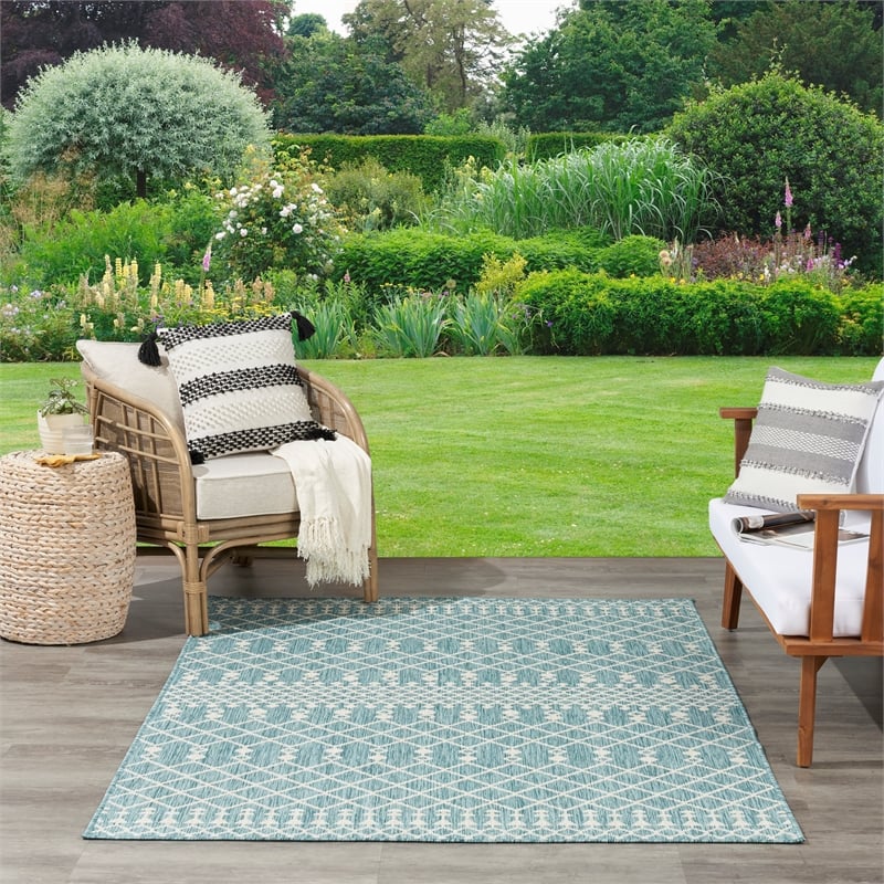 nourison positano 9' x 12' fabric aqua area rug