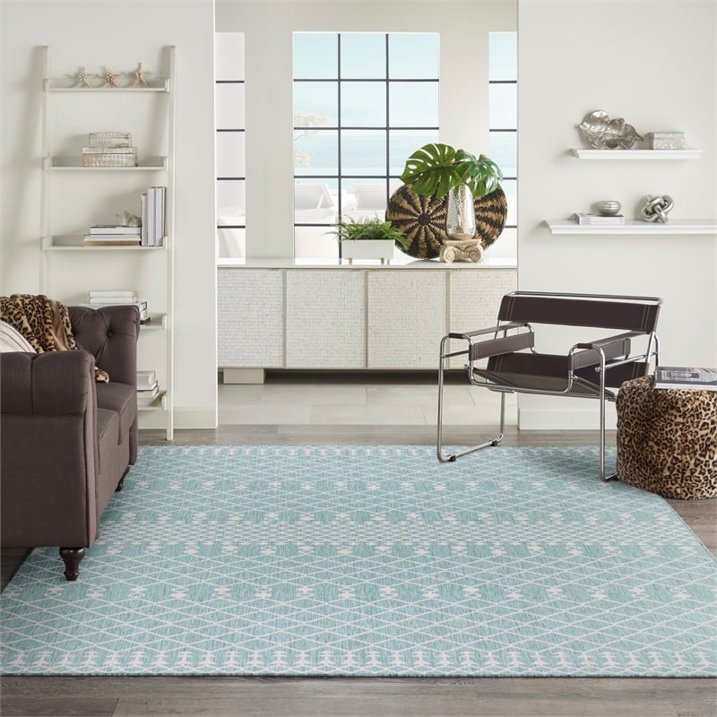 nourison positano 9' x 12' fabric aqua area rug