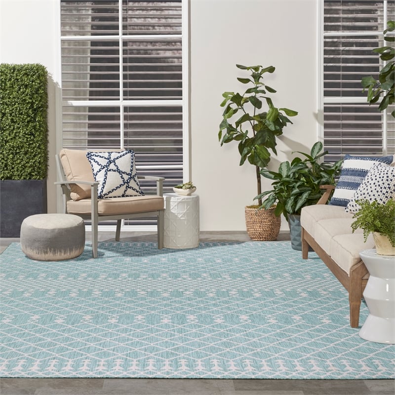 nourison positano 9' x 12' fabric aqua area rug