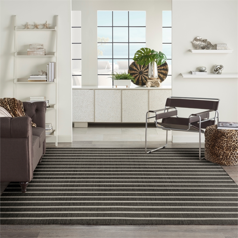 Nourison Positano 8' x 10' Fabric Black Ivory Area Rug