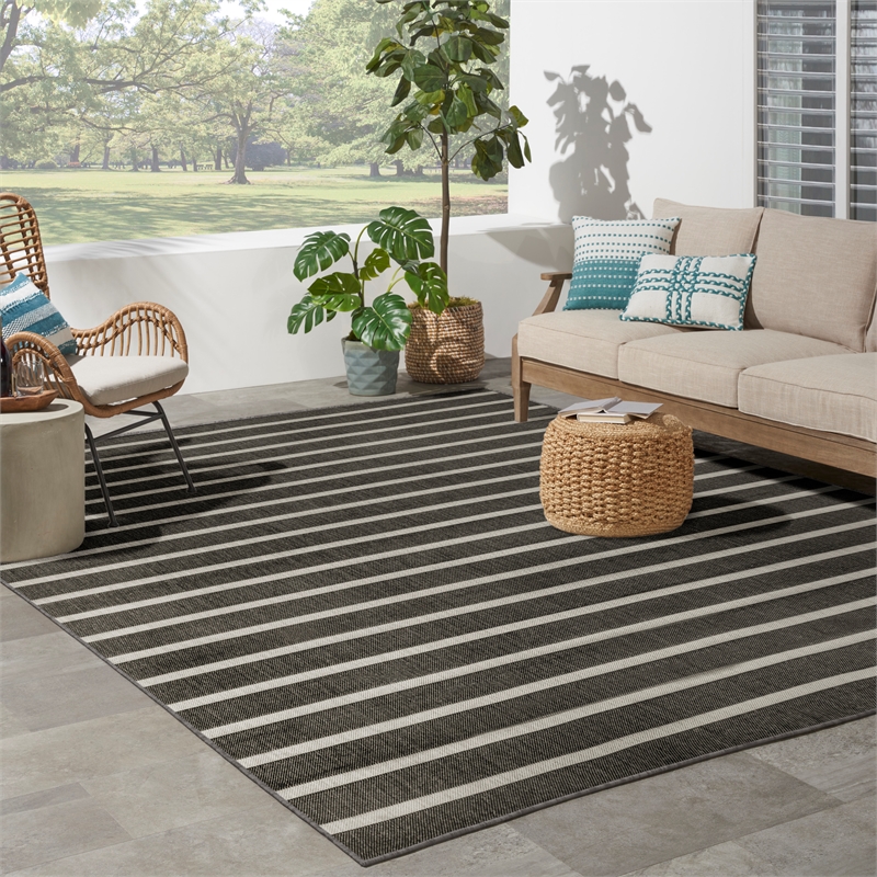 Nourison Positano 8' x 10' Fabric Black Ivory Area Rug