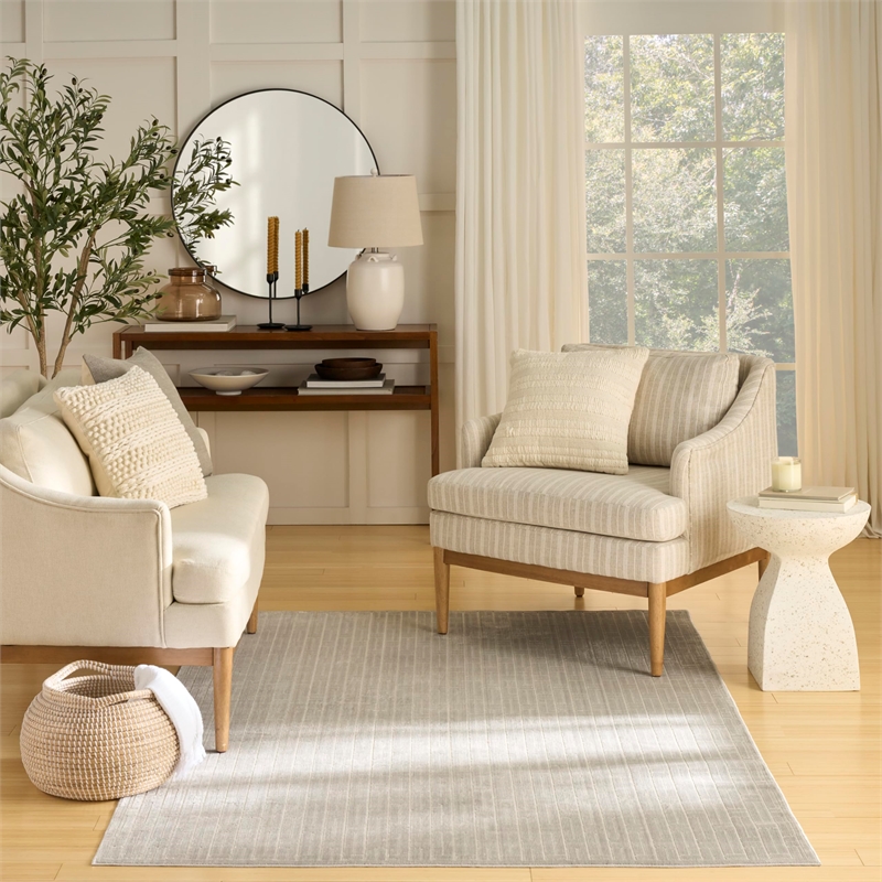 Nourison Home Washable Charm 4' x 6' Polyester Silver Ivory Area Rug