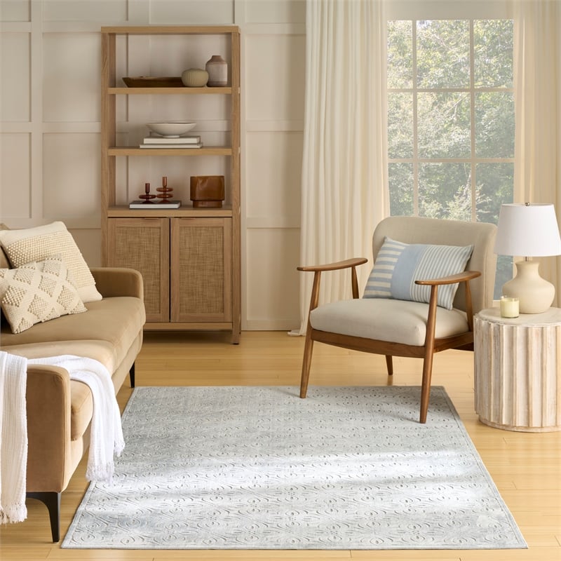 Nourison Home Washable Charm 6' x 9' Polyester Blue Ivory Area Rug