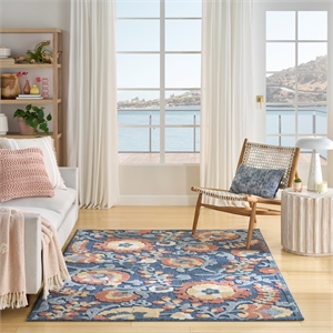 Nourison Home Aloha 5' x 8' Fabric Blue Rose Area Rug