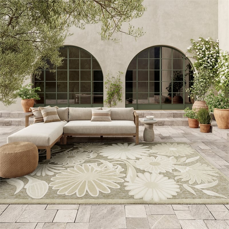Nourison Home Aloha 9' x 12' Fabric Ivory Sage Area Rug