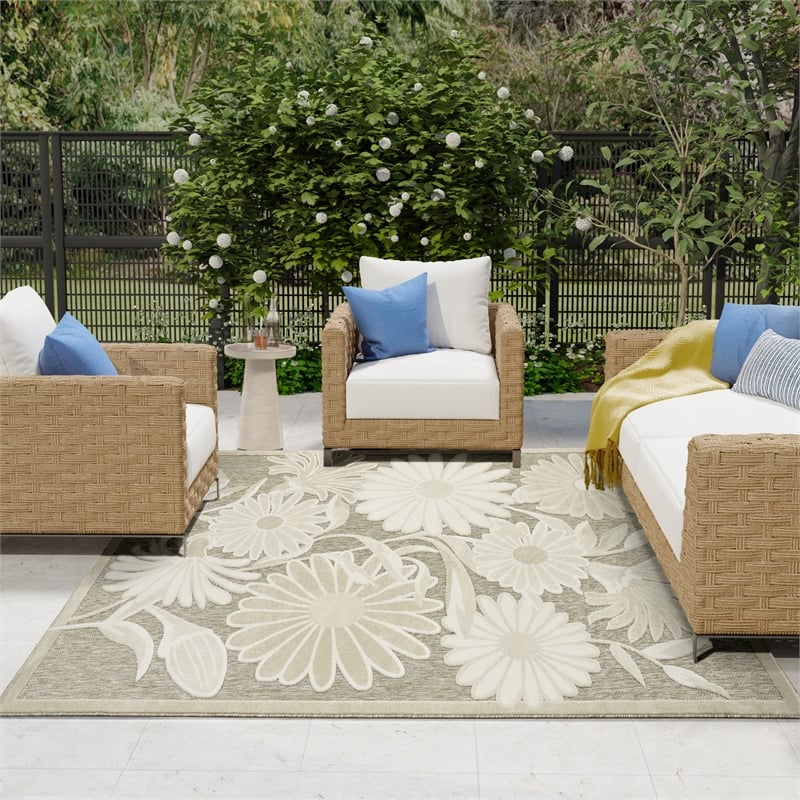 Nourison Home Aloha 9' x 12' Fabric Ivory Sage Area Rug