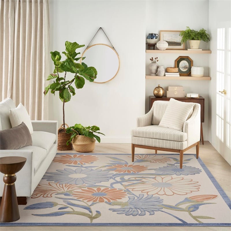 Nourison Home Aloha 9' x 12' Fabric Beige Multicolor Area Rug