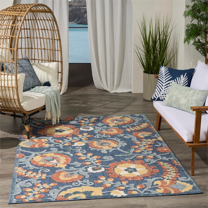Nourison Home Aloha 4' x 6' Fabric Blue Rose Area Rug