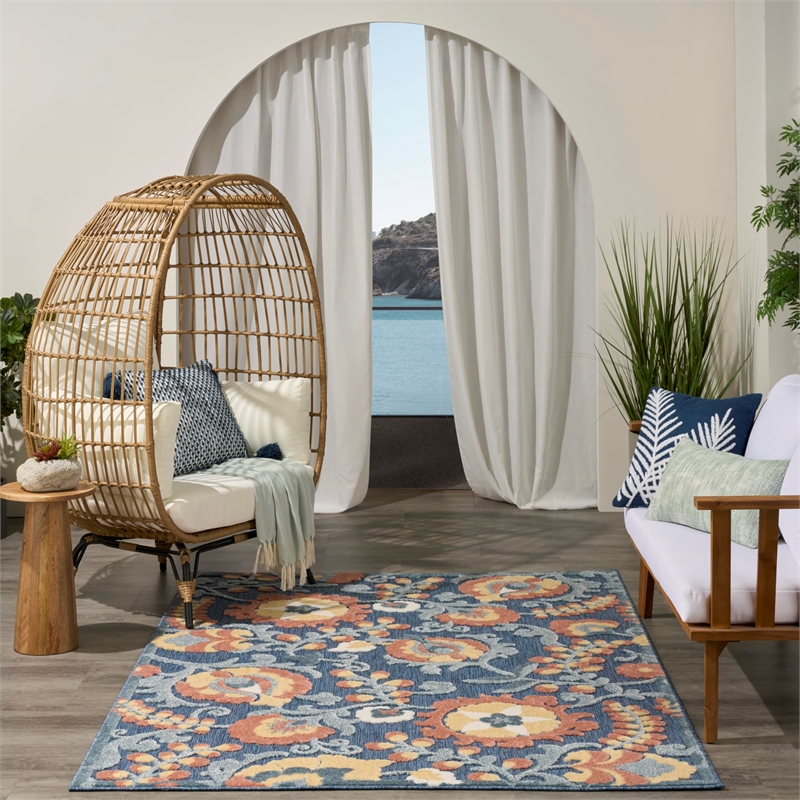 Nourison Home Aloha 4' x 6' Fabric Blue Rose Area Rug