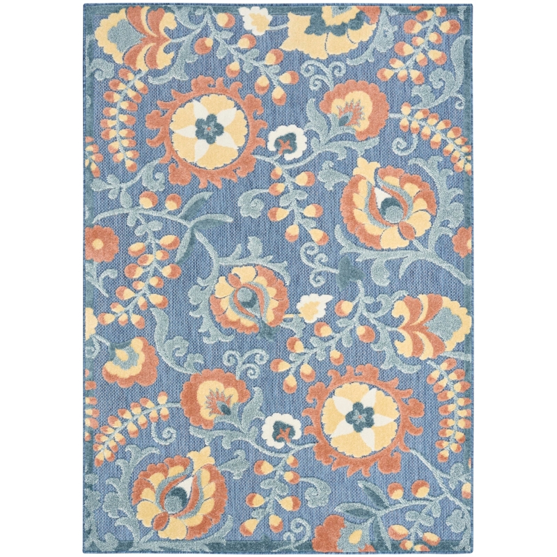 Nourison Home Aloha 4' x 6' Fabric Blue Rose Area Rug