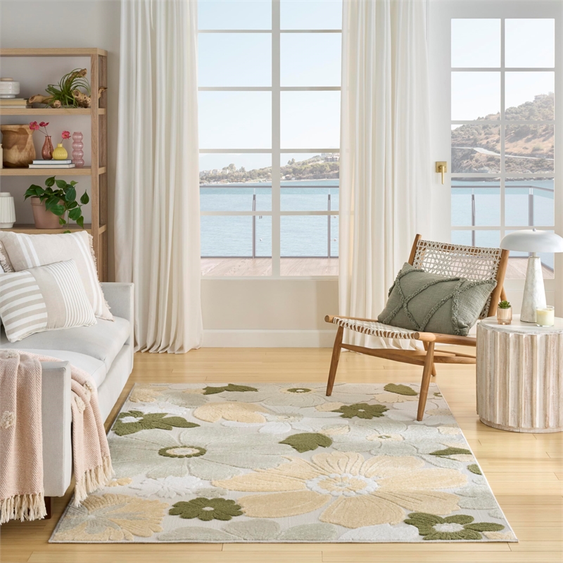 Nourison Home Aloha 4' x 6' Fabric Ivory Green Area Rug