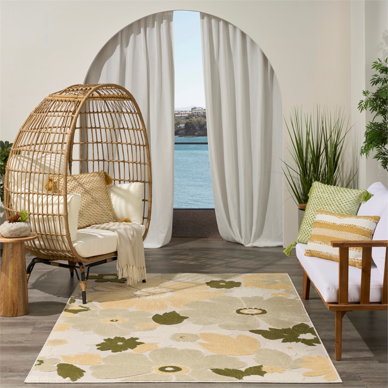 Nourison Home Aloha 4' x 6' Fabric Ivory Green Area Rug