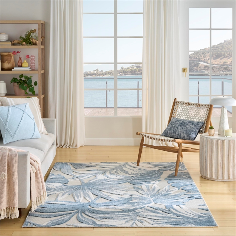 Nourison Home Aloha 4' x 6' Fabric Ivory Blue Area Rug