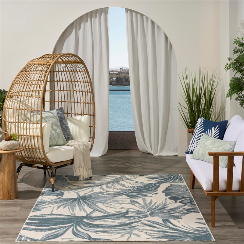 Nourison Home Aloha 4' x 6' Fabric Ivory Blue Area Rug