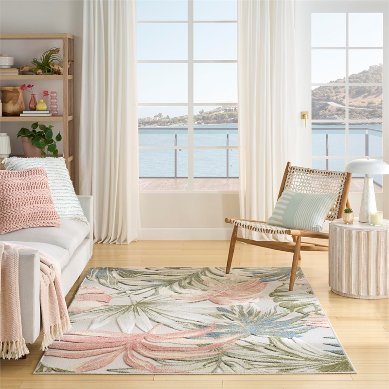 Nourison Home Aloha 4' x 6' Fabric Ivory Green Area Rug