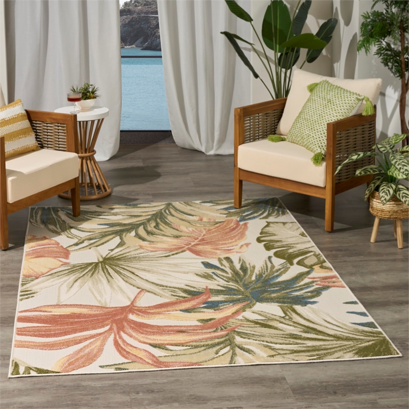 Nourison Home Aloha 4' x 6' Fabric Ivory Green Area Rug