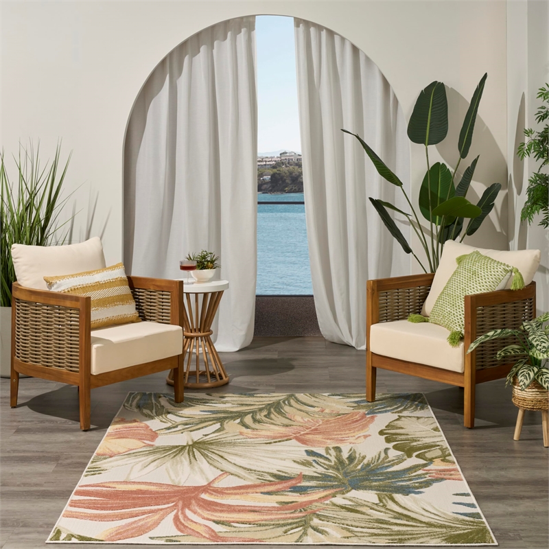 Nourison Home Aloha 4' x 6' Fabric Ivory Green Area Rug