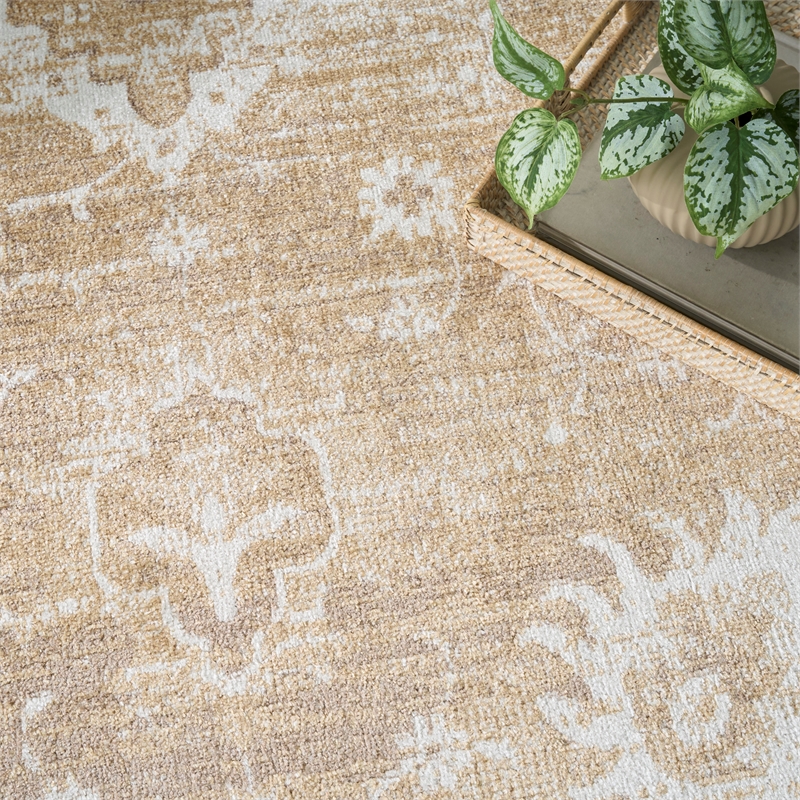 Nourison Home Astra Machine Washable 7' x 9' Polyester Ivory Gold Area Rug
