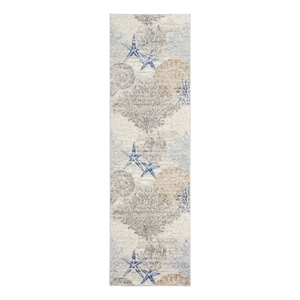 Nourison Home Pompeii 6' Runner Fabric Ivory Grey Blue Area Rug