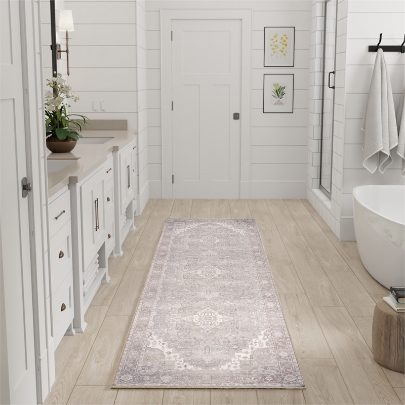 Nourison Home Vintage Washables 6' Runner Polyester Light Blue Area Rug