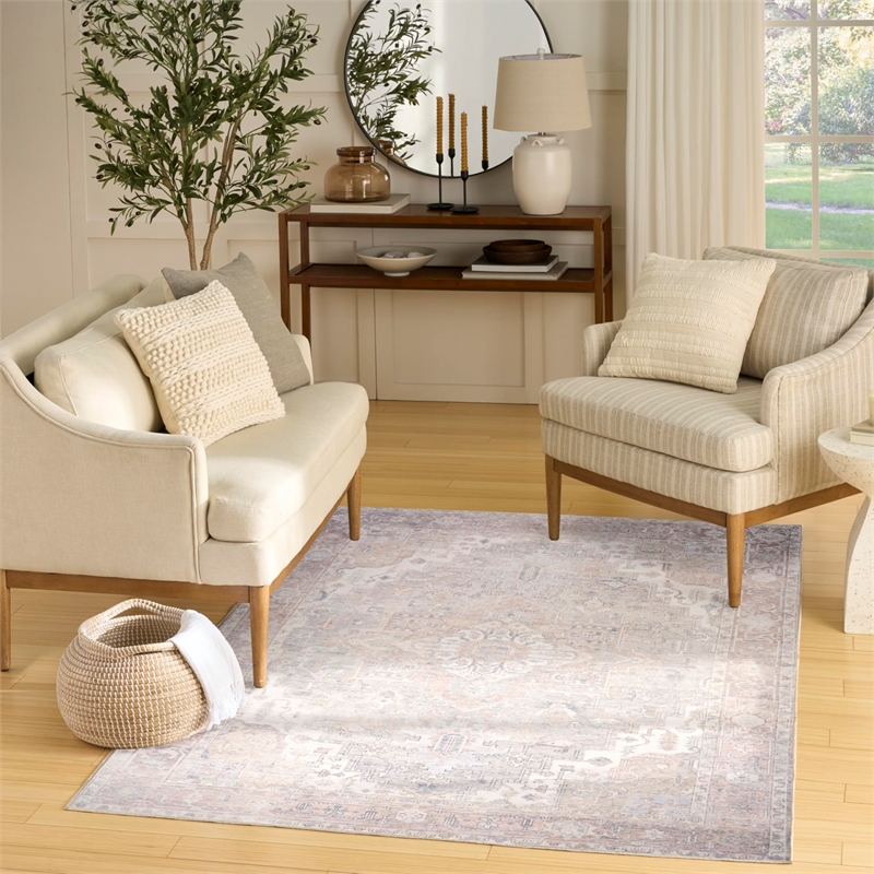 Nourison Home Vintage Washables 4' x 6' Polyester Light Blue Area Rug