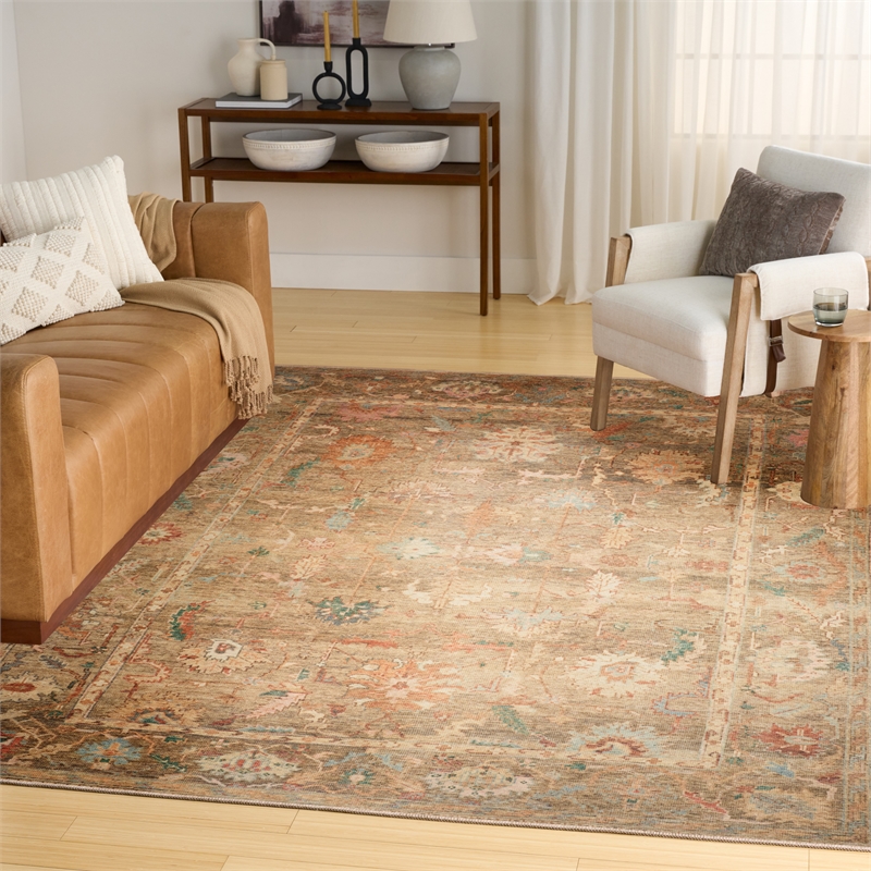 Nourison Home Vintage Washables 10' x 13' Polyester Taupe Multicolor Area Rug