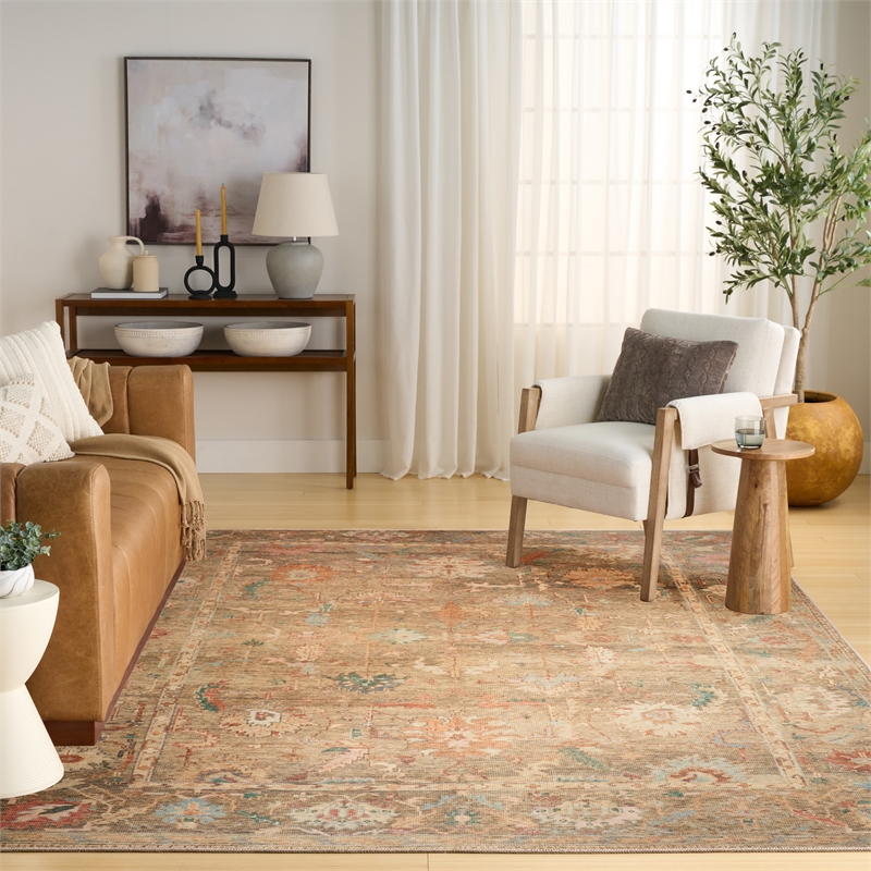 Nourison Home Vintage Washables 10' x 13' Polyester Taupe Multicolor Area Rug