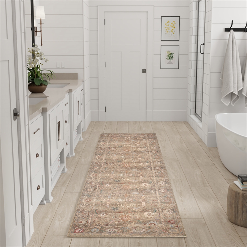 Nourison Home Vintage Washables 6' Runner Polyester Taupe Multicolor Area Rug