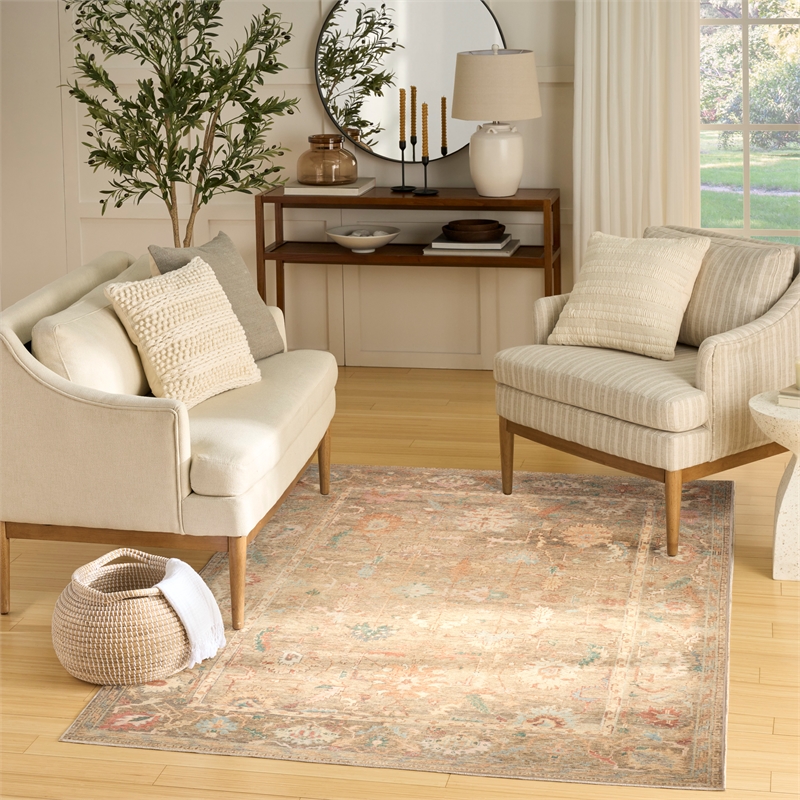 Nourison Home Vintage Washables 4' x 6' Polyester Taupe Multicolor Area Rug