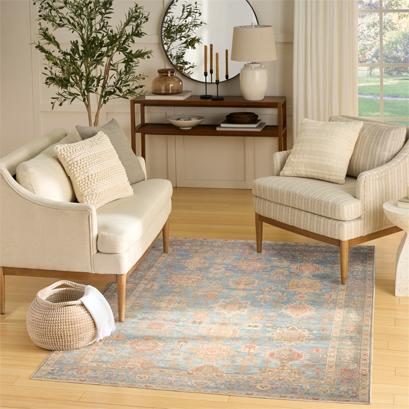 Nourison Home Vintage Washables 4' x 6' Polyester Navy Multicolor Area Rug