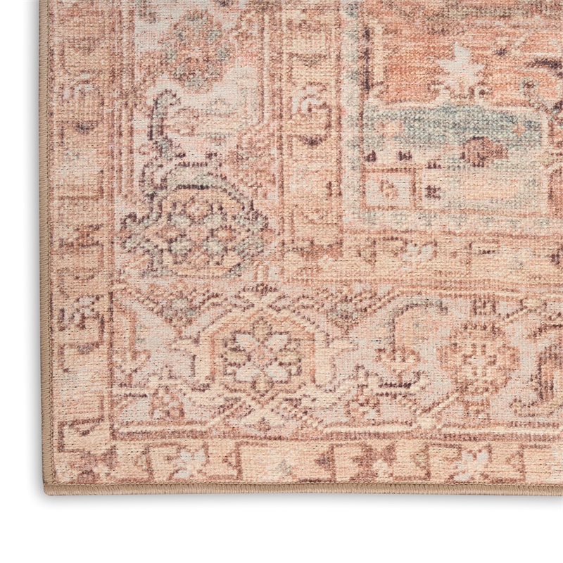 Nourison Home Vintage Washables 8' Runner Polyester Coral Mint Area Rug