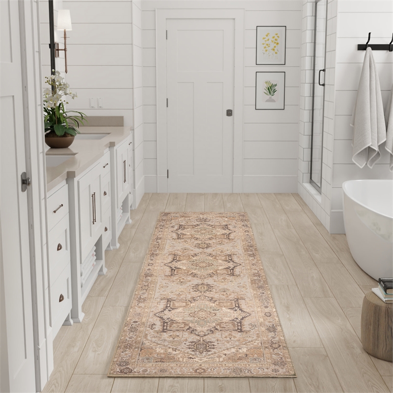 Nourison Home Vintage Washables 8' Runner Polyester Coral Mint Area Rug