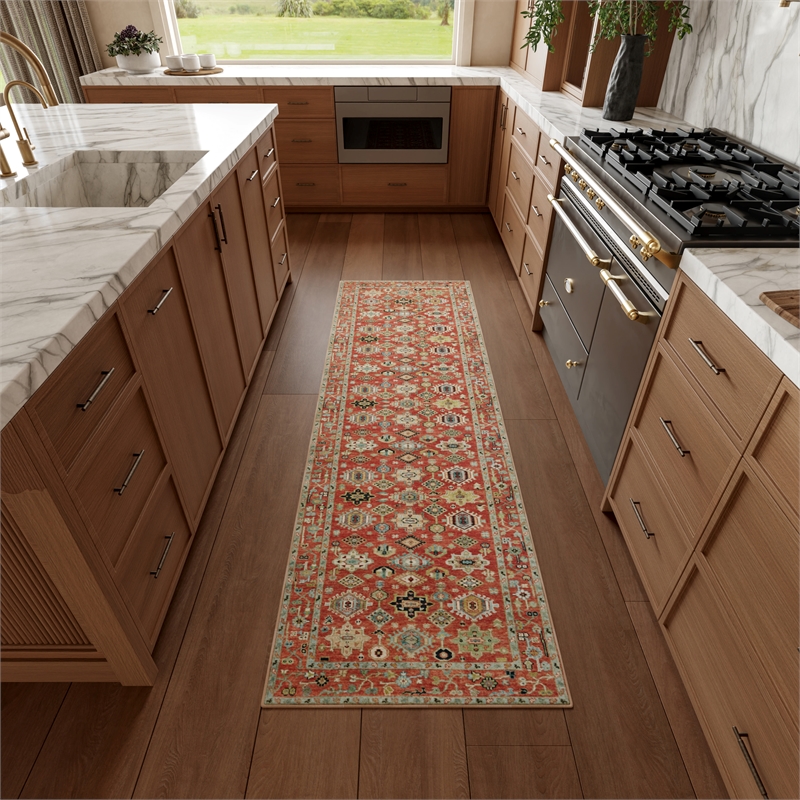 Nourison Home Vintage Washables 6' Runner Polyester Rust Multicolor Area Rug