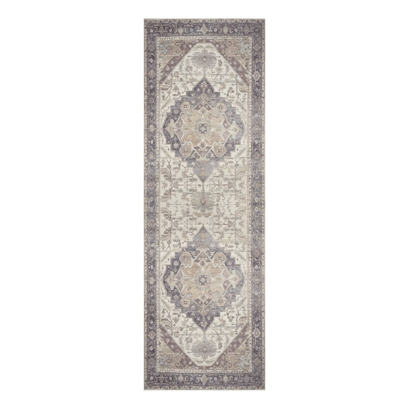 Nourison Home Vintage Washables 6' Runner Polyester Ivory Purple Area Rug